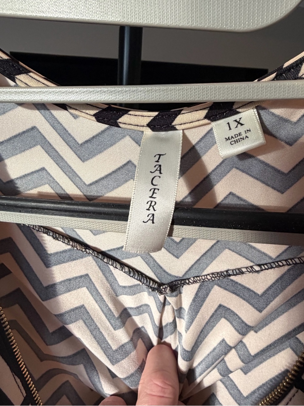 Tacera Chevron Wrap Dress in Black and Cream with Pink Tint - Picture 3 of 3